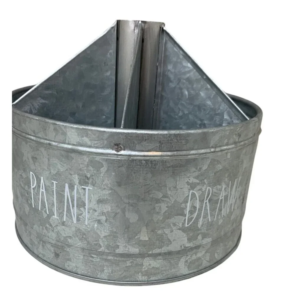 RAE DUNN Galvanized Metal Rotating Organizer With 6 Compartments For Home/Office